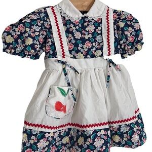 Vintage 70s Girls Baby Floral Peter Pan Collar Lace Dress